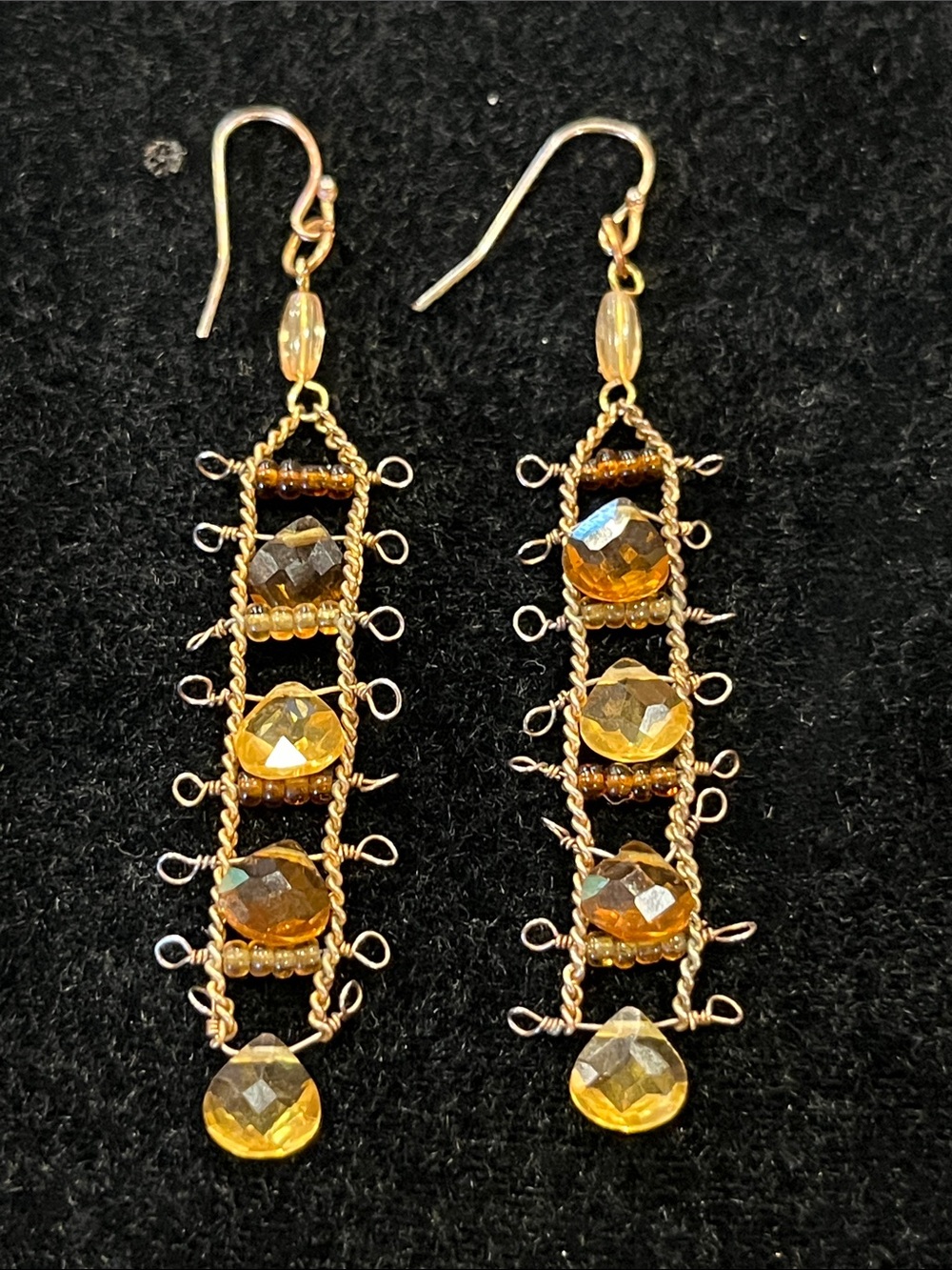 Handmade Bead Drop Earrings - Citrine Tones